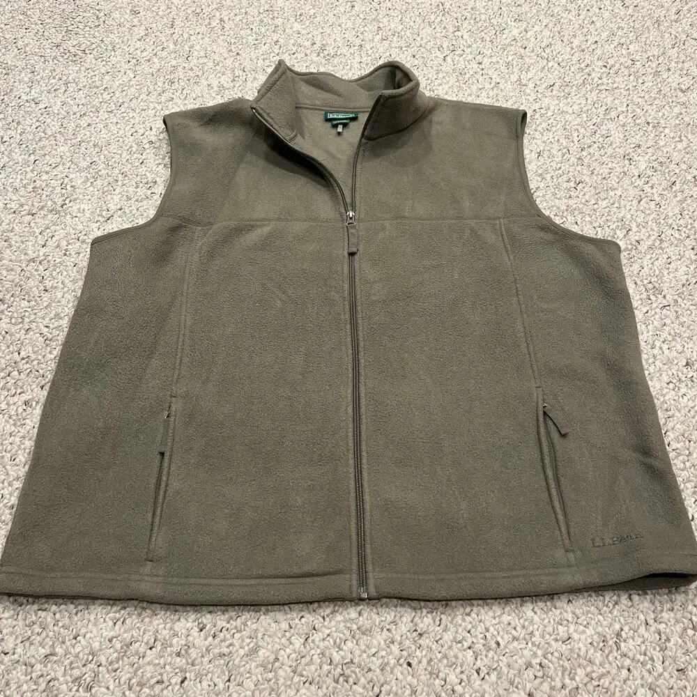 Vintage LL Bean Polartec Fleece Vest Sz XXL Men's Green Full Zip Outdoor Hiking